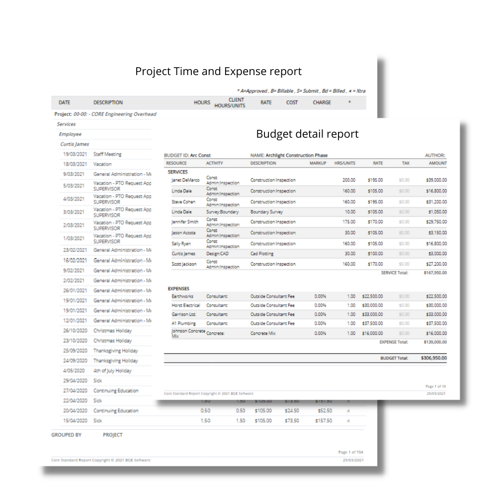 Project time and expense report